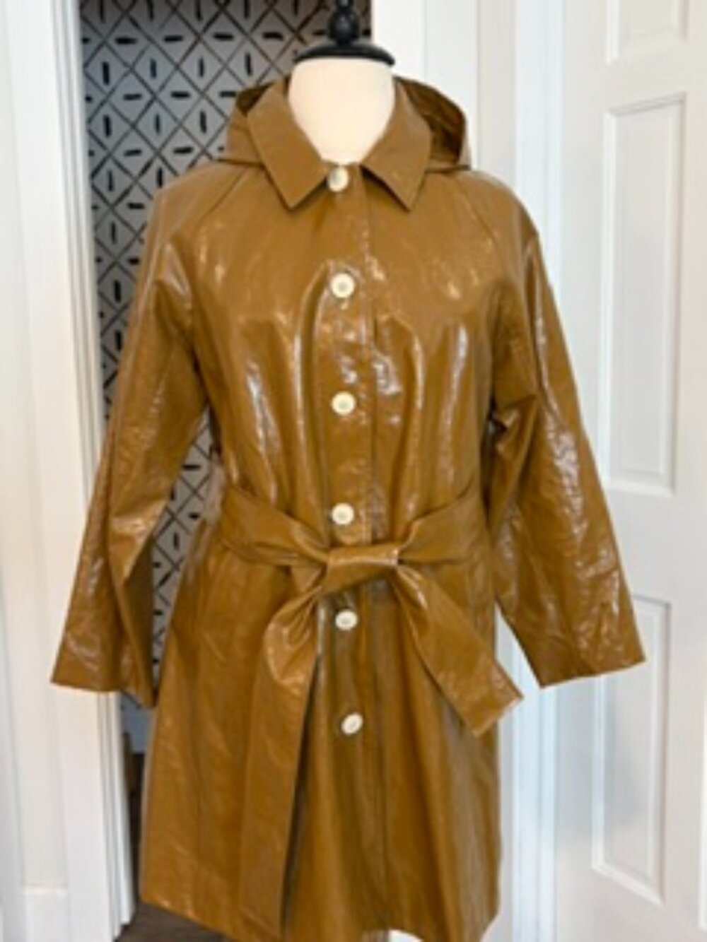 JCrew Collection Laminated Linen Trench in Golden Brandy Sz L - Picture 1 of 8